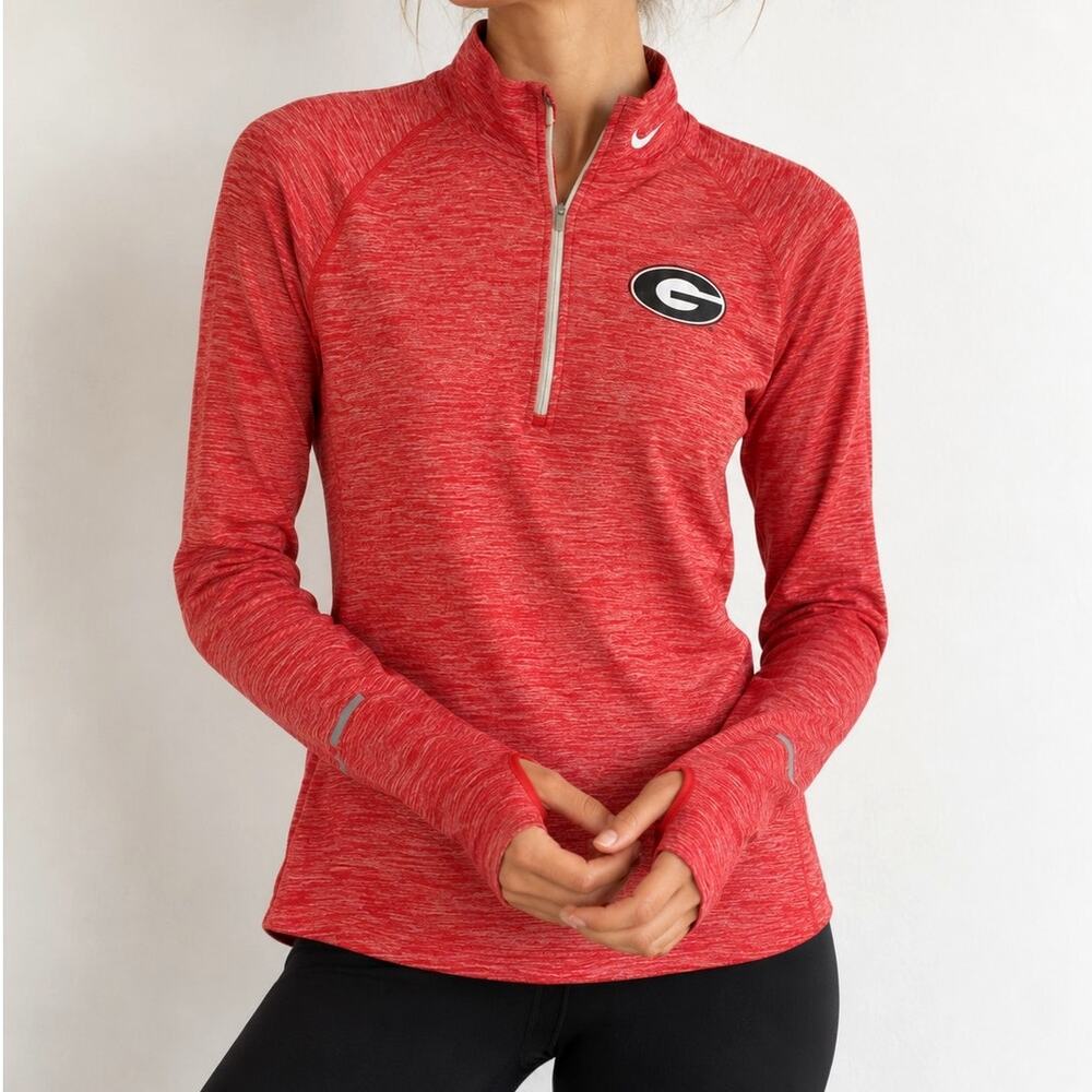 Nike Dri-FIT Georgia Bulldogs UGA Red Heather Quarter Zip Pullover Women's L